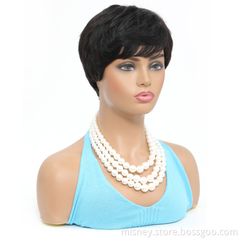 Human Hair Short Cheap Bob Wig With Bangs Non Lace Front Wigs For Women Natural Color Full Machine Made Wig